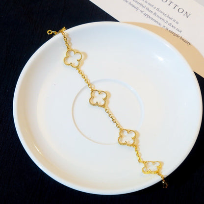 [Moco jewelrys]CLOVER 5 MOTIF ROCK CRYSTAL BRACELET
