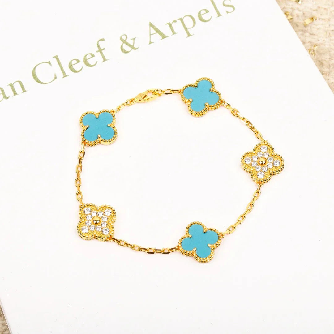 [Moco jewelrys] CLOVER 5 MOTIF TURQUOISE BRACELET COLLECTION