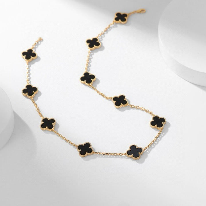 [moco jewelrys]CLOVER 10 MOTIFS ONYX NECKLACE