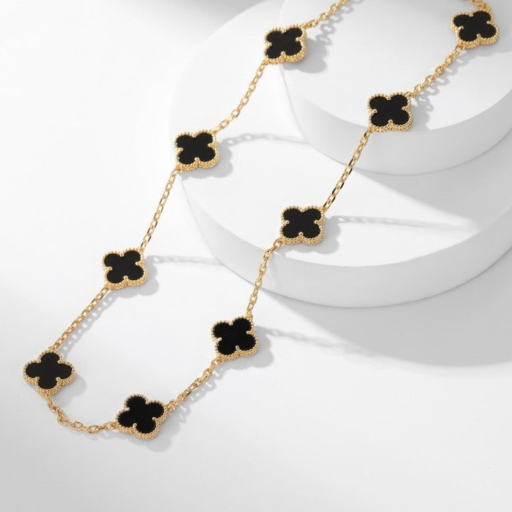 [moco jewelrys]CLOVER 10 MOTIFS ONYX NECKLACE