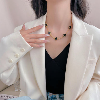 [moco jewelrys]CLOVER 10 MOTIFS ONYX NECKLACE