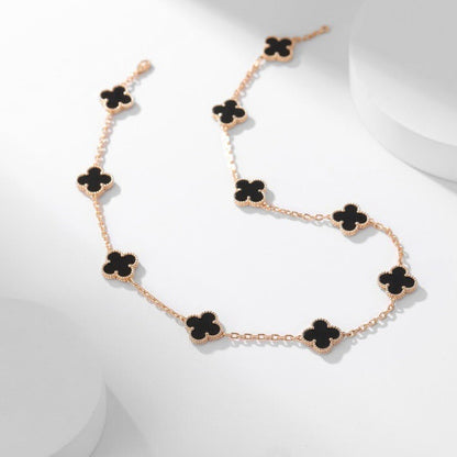 [moco jewelrys]CLOVER 10 MOTIFS ONYX NECKLACE