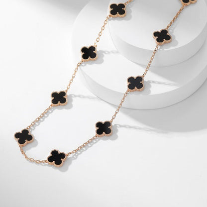 [moco jewelrys]CLOVER 10 MOTIFS ONYX NECKLACE