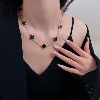 [moco jewelrys]CLOVER 10 MOTIFS ONYX NECKLACE