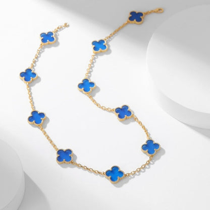 [moco jewelrys]CLOVER 10 MOTIFS BLUE AGATE NECKLACE
