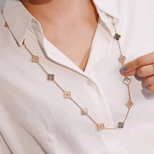 [moco jewelrys]CLOVER 20 MOTIFS DARK MOP DIAMOND  NECKLACE