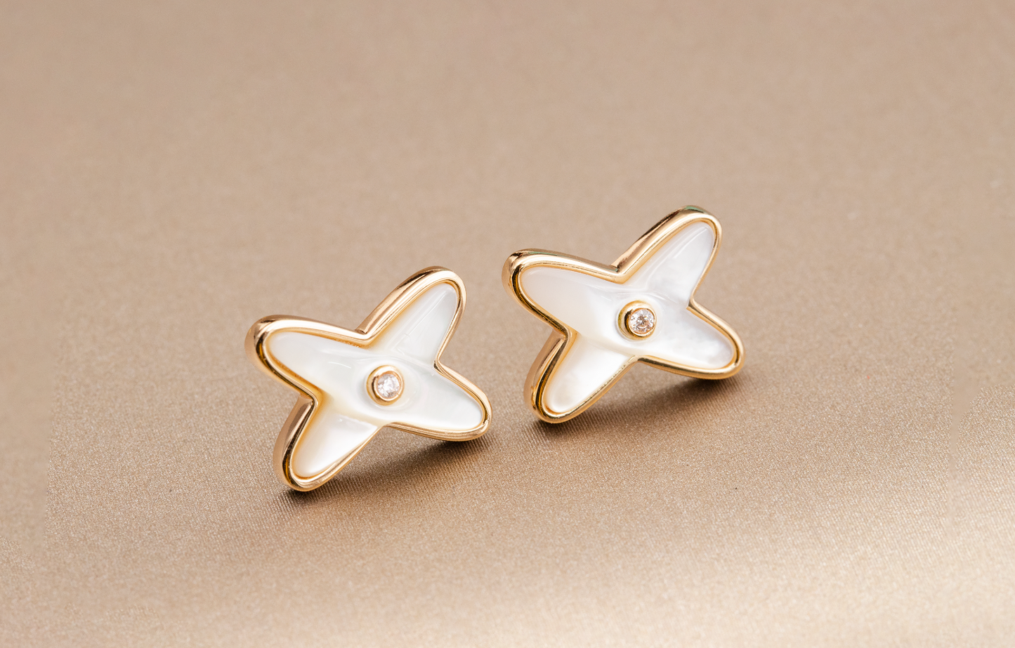 [moco jewelrys]JEUX DE WHITE MOP ROSE GOLD DIAMOND EARRINGS