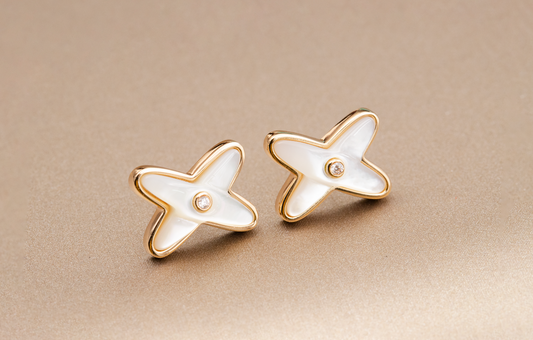 [moco jewelrys]JEUX DE WHITE MOP ROSE GOLD DIAMOND EARRINGS