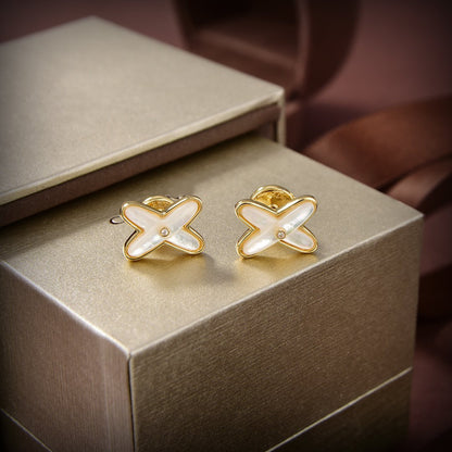 [moco jewelrys]JEUX DE WHITE MOP GOLD DIAMOND EARRINGS