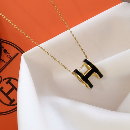 [moco jewelrys]HM CLIC BLACK ENAMEL GOLD NECKLACE
