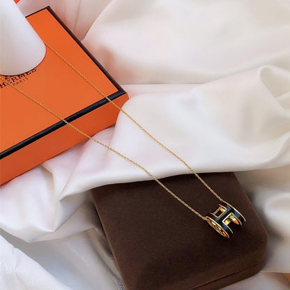 [moco jewelrys]HM CLIC BLACK ENAMEL GOLD NECKLACE