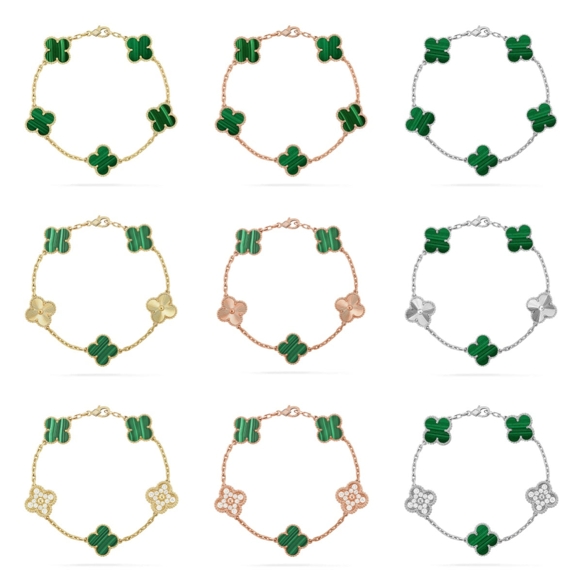 [Moco jewelrys] CLOVER 5 MOTIF MALACHITE BRACELET COLLECTION