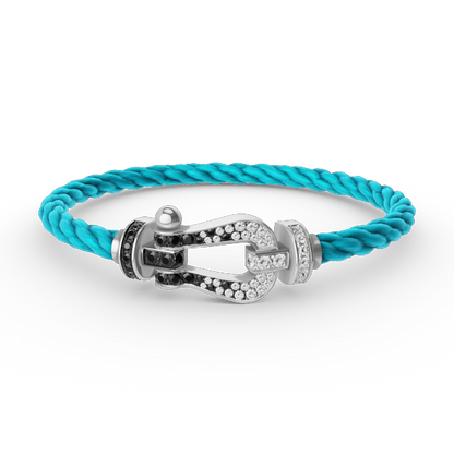 [moco jewelrys]FORCE LARGE HORSESHOE BLACK WHITE DIAMOND BRACELET SILVER
