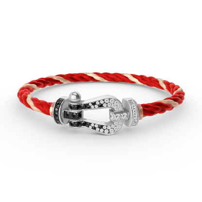 [moco jewelrys]FORCE LARGE HORSESHOE BLACK WHITE DIAMOND BRACELET SILVER