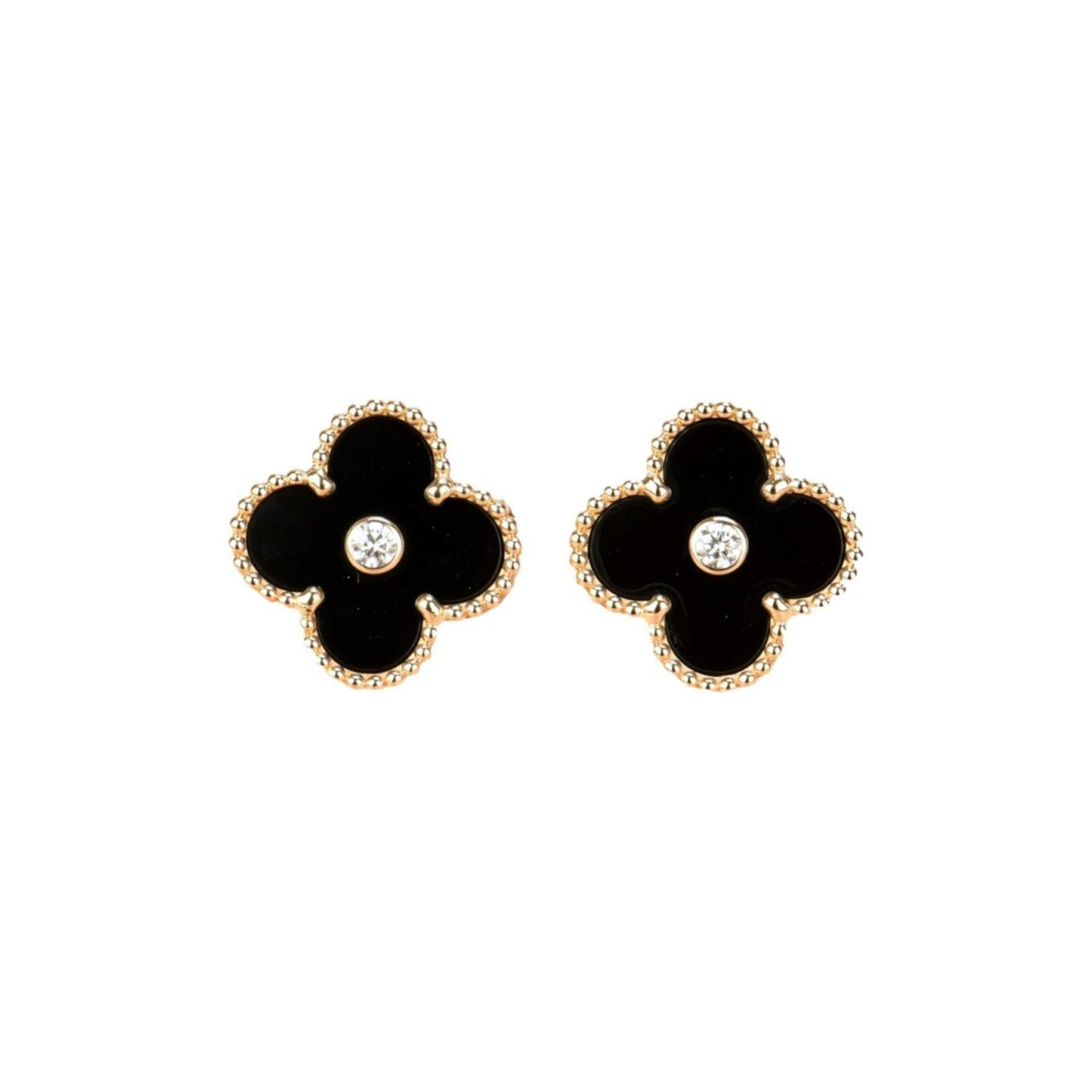 [moco jewelrys]CLOVER MEDIUM 1 MOTIFS ONYX DIAMOND EARRINGS