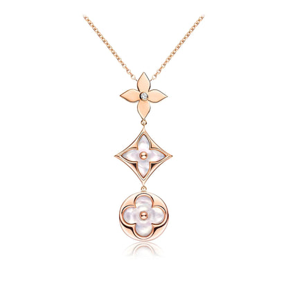 [moco jewelrys]COLOR BLOSSOM LARIAT NECKLACE PINK GOLD WHITE MOTHER PEARL AND DIAMOND