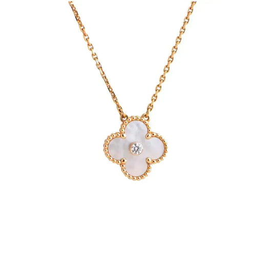 [moco jewelrys]CLOVER 15MM DIAMOND WHITE FRITILLARIA NECKLACE