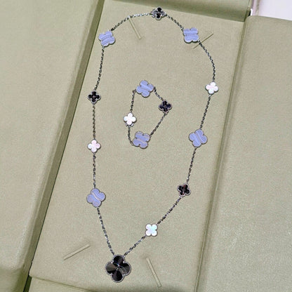 [Moco jewelrys]DETACHABLE CLOVER 15(11+4) FLOWER SILVER NECKLACE SET