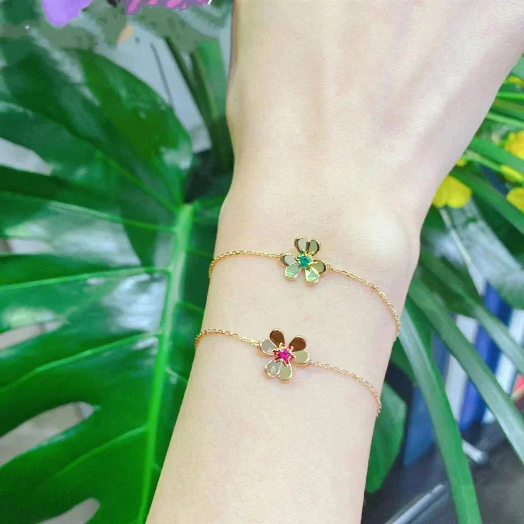 [moco jewelrys]FRIVOLE GOLD FLOWER PINK MALACHITE BRACELET