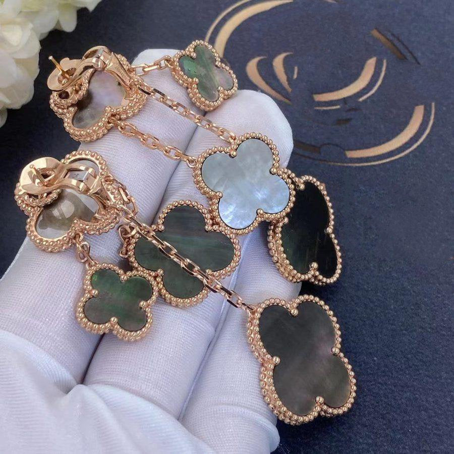 [moco jewelrys]CLOVER EARRINGS DARK MOP 4 MOTIFS ROSE GOLD