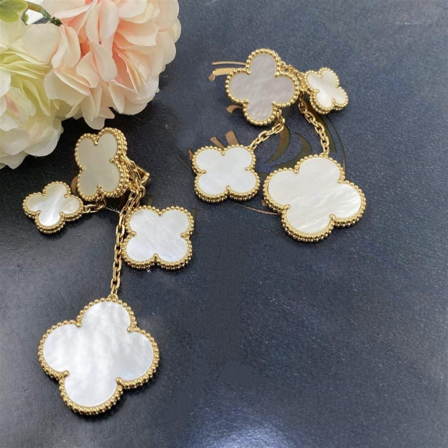 [moco jewelrys]CLOVER EARRINGS WHITE MOP 4 MOTIFS GOLD