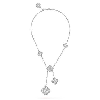 [moco jewelrys]CLOVER 5 MOTIFS SILVER DIAMONDS NECKLACE