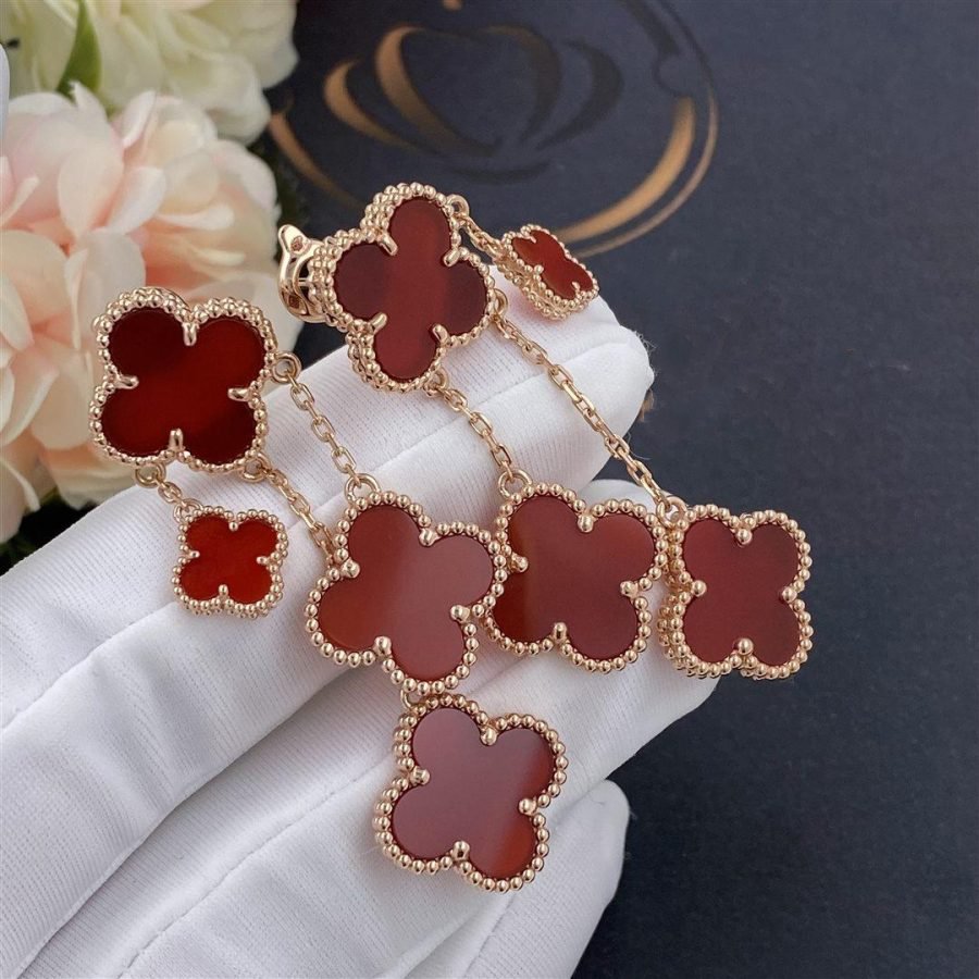 [moco jewelrys]CLOVER EARRINGS CARNELIAN 4 MOTIFS PINK GOLD