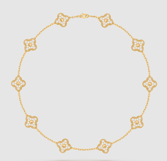 [Moco jewelrys]CLOVER 10 MOTIFS FULL DIAMOND NECKLACE