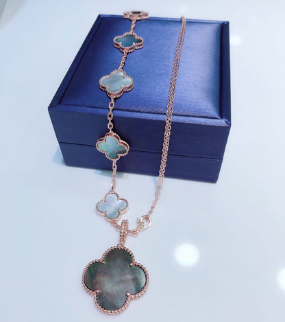 [moco jewelrys]COMBINED BRACELET 5 MOTIFS AND NECKLACE DARK MOP ROSE GOLD