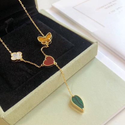 [moco jewelrys]LUCKY SPRING 4 MOTIFS ROSE GOLD NECKLACE