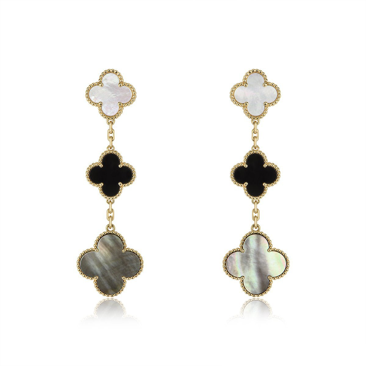 [moco jewelrys]CLOVER EARRINGS GOLD ONYX MOP 3 MOTIF
